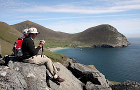 Guests enjoying the view of Village Bay, St Kilda