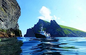 Elizabeth G under the Casting Off Stone, Stac Lee, St Kilda