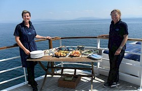 Chef Caroline and Bosun Emma serve up a seafood buffet