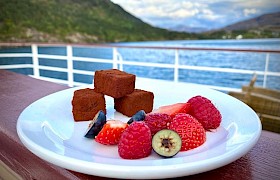 Chocolate and fresh fruit dessert James Fairbairns