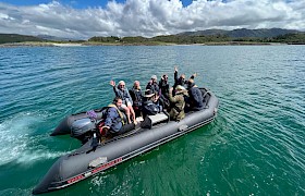 Guests going onshore by tender by Skipper Rob Barlow