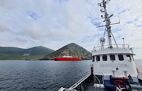 Elizabeth at anchor with RRS Sir David Attenborough