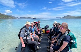 Guests on tender at Vatersay, Outer Hebrides